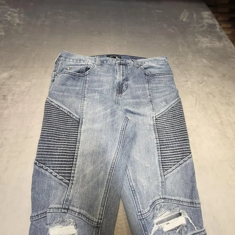 PacSun Jeans Mens 33x30 Blue Stacked Skinny Extra-Slim Distressed Stretch